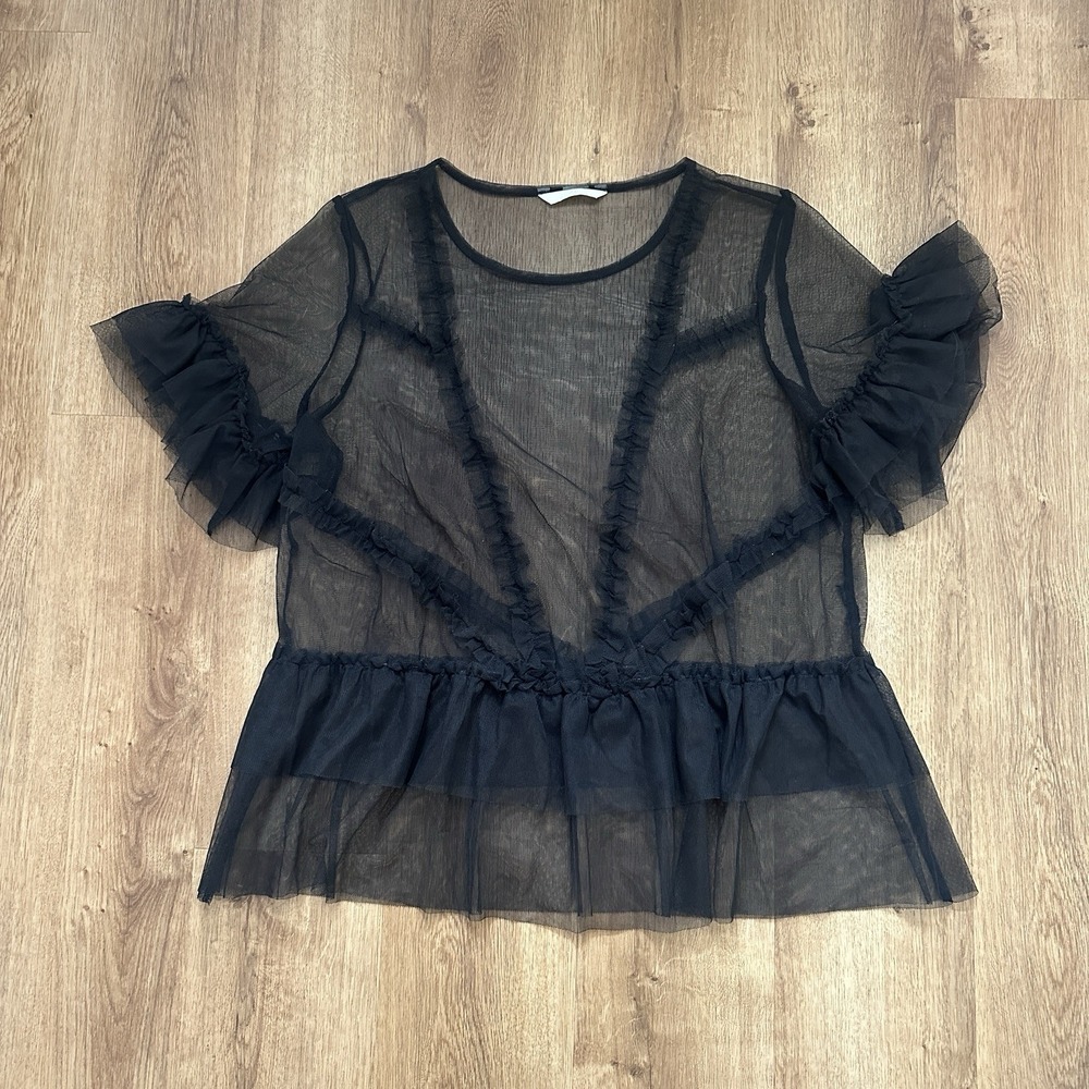 H&M Black Sheer Ruffle Sleeve Layering Top